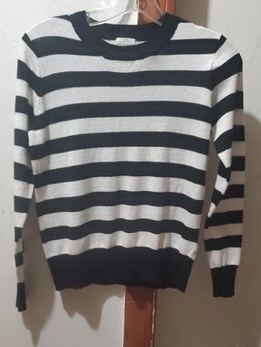 Hi res Black and White Striped Crewneck Sweater Size XS